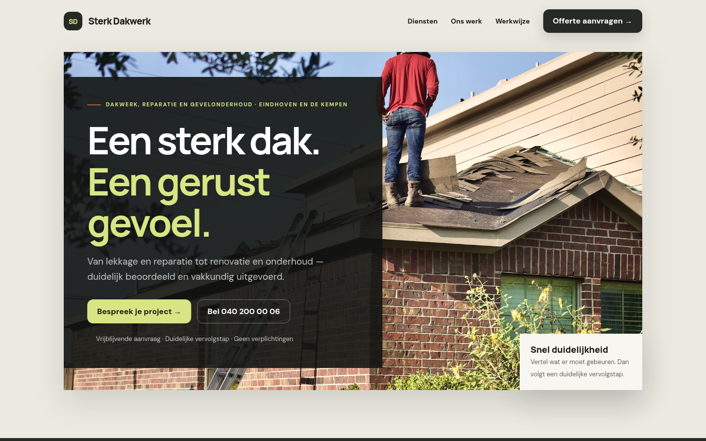 Snapshot van de website van Sterk Dakwerk